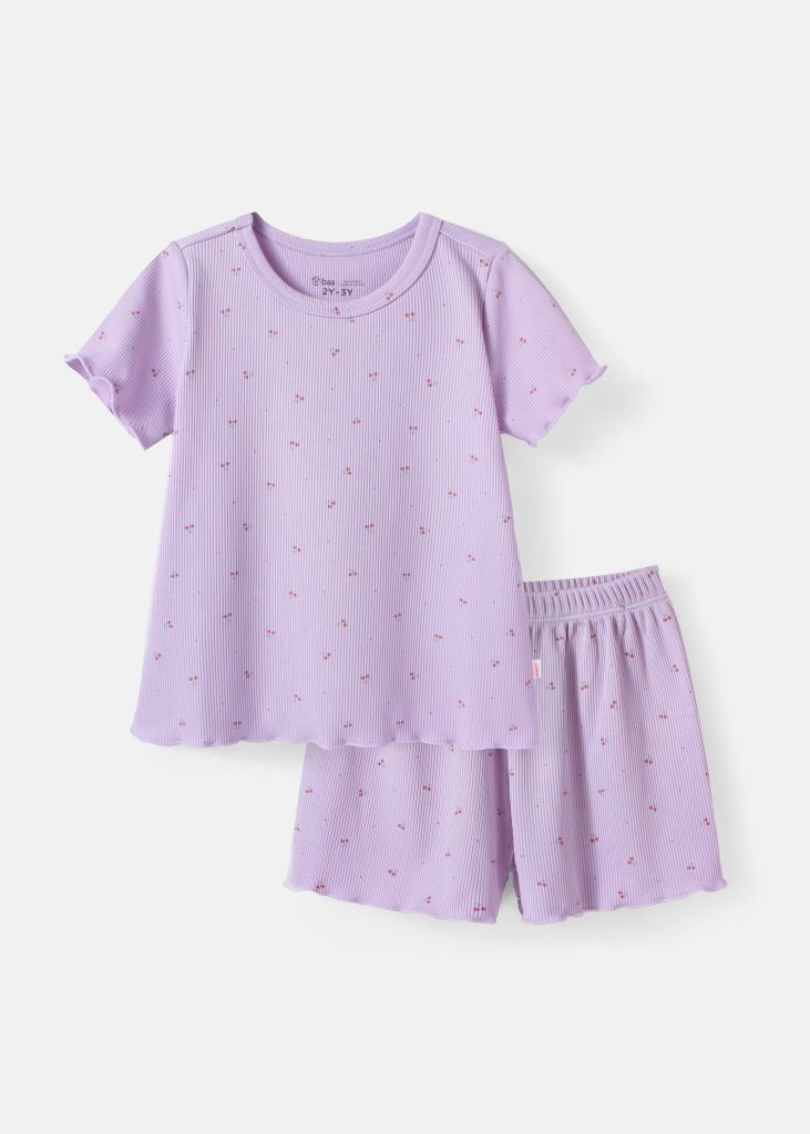 Đồ Bộ Ngắn Tay Bé Gái Thun Lạnh Gân Tím Cherry