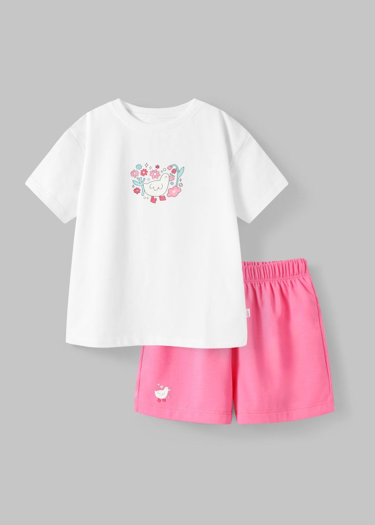 Đồ Bộ Ngắn Tay Bé Gái Trắng Vịt Xinh Phối Hồng
