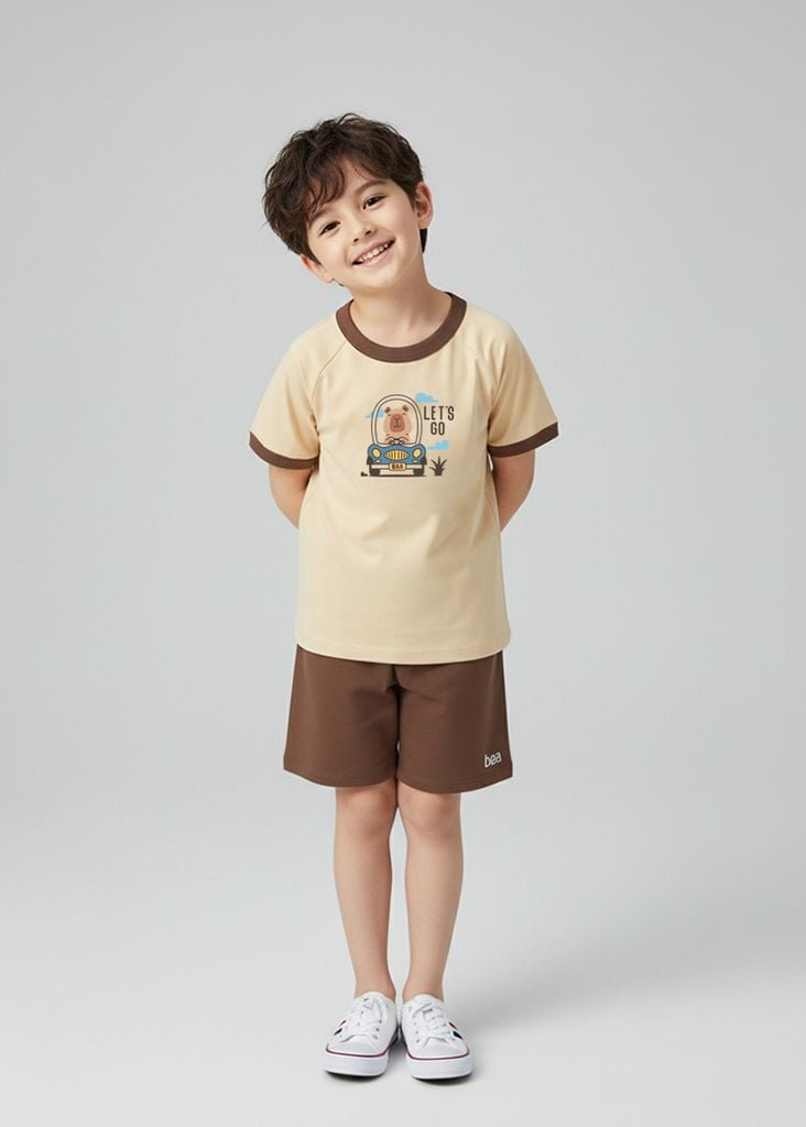 Đồ Bộ Ngắn Tay Bé Trai Be Capybara Phối Nâu