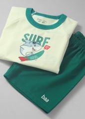 Đồ Bộ Ngắn Tay Bé Trai Kem Cá Mập Surfing Phối Xanh