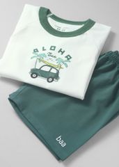 Đồ Bộ Ngắn Tay Bé Trai Trắng Summer Aloha Phối Xanh Rêu