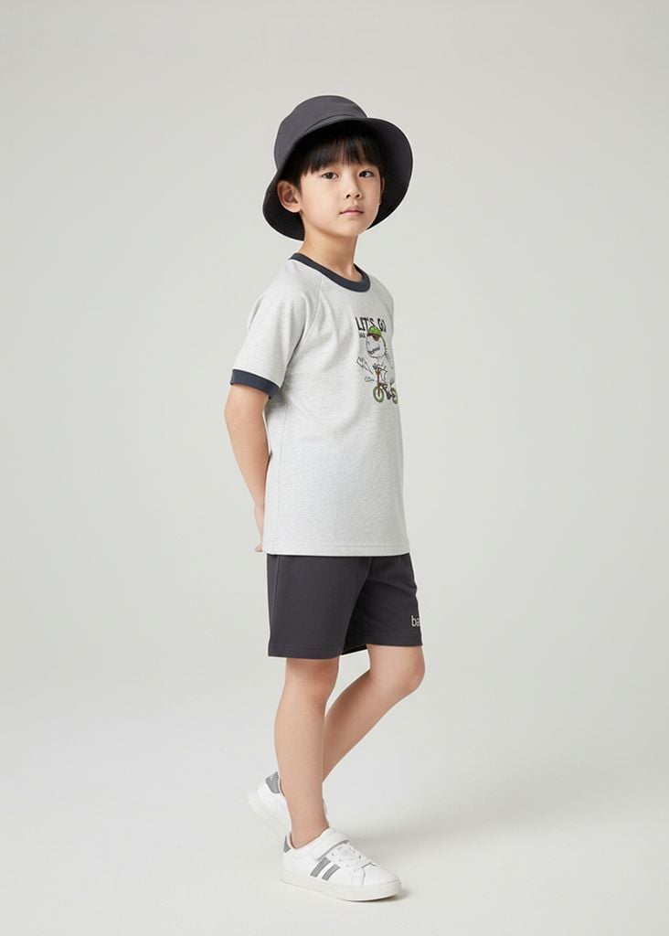 Đồ Bộ Ngắn Tay Bé Trai Xám Khủng Long Phối