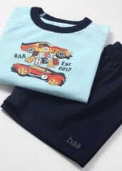Đồ Bộ Ngắn Tay Bé Trai Xanh Biển Xe Đua Phối Xanh Đen