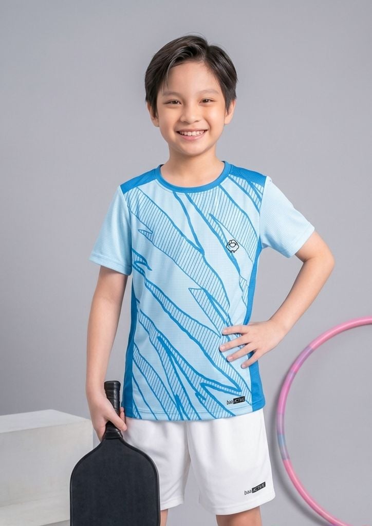 Set Thể Thao Cho Bé Siêu Nhẹ Ultra Light Hoạ Tiết Abstract (Xanh Nhạt + Trắng 02 Form Ngắn)