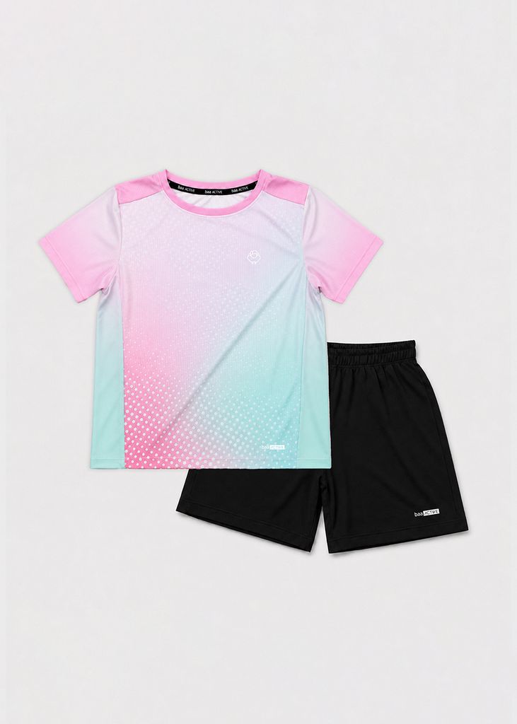 Set Thể Thao Cho Bé Siêu Nhẹ Ultra Light Họa Tiết (Hồng Halftone Dots + Đen 11 Form Ngắn)