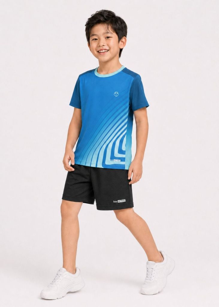 Set Thể Thao Cho Bé Siêu Nhẹ Ultra Light Họa Tiết (Navy Geometric Lines + Đen 11 Form Ngắn)