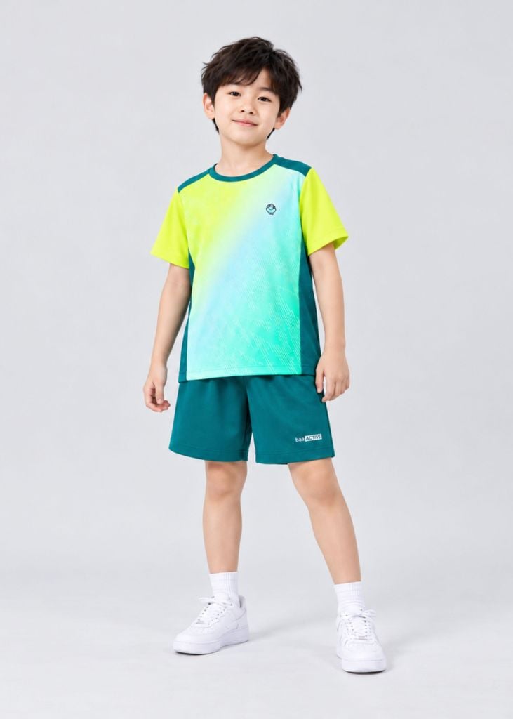 Set Thể Thao Cho Bé Siêu Nhẹ Ultra Light Họa Tiết (Xanh Lá Ombre Lightning + Xanh Teal 05 Form Ngắn)