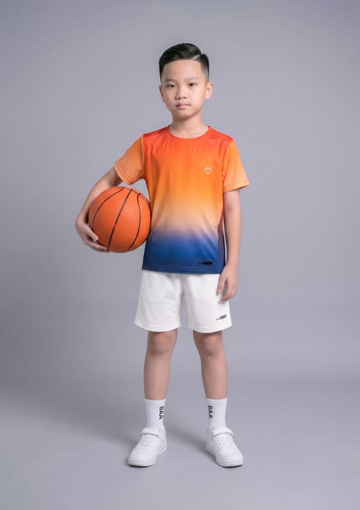 Set Thể Thao Cho Bé Siêu Nhẹ Ultra Light Họa Tiết Ombre (Cam Navy + Trắng)