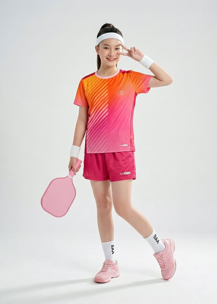 Set Thể Thao Cho Bé Siêu Nhẹ Ultra Light Họa Tiết Sọc (Cam Hồng + Hồng 02)