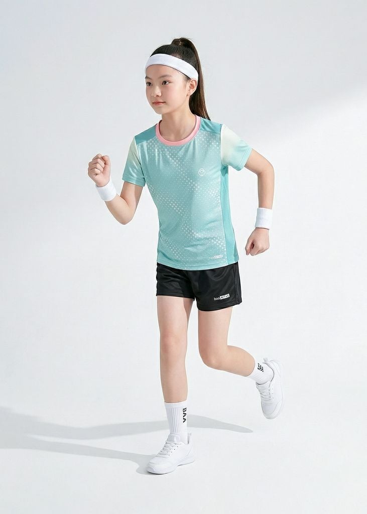 Set Thể Thao Cho Bé Siêu Nhẹ Ultra Light Ombre Hoạ Tiết Halftone (Xanh Mint + Đen)