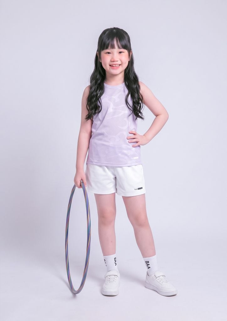 Set Thể Thao Cộc Tay Bé Gái Siêu Nhẹ Ultra Light (Tím Nhạt + Trắng 02 Form Ngắn)