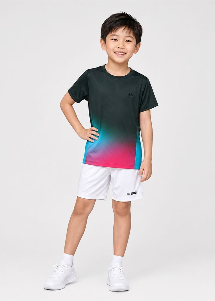 Set Thể Thao Cho Bé Siêu Nhẹ Ultra Light Họa Tiết (Đen Hồng Ombre + Trắng 04 Form Ngắn)