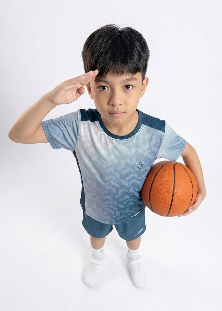Set Thể Thao Cho Bé Siêu Nhẹ Ultra Light Ombre Hoạ Tiết Isometric (Xám Xanh + Xanh Xám)
