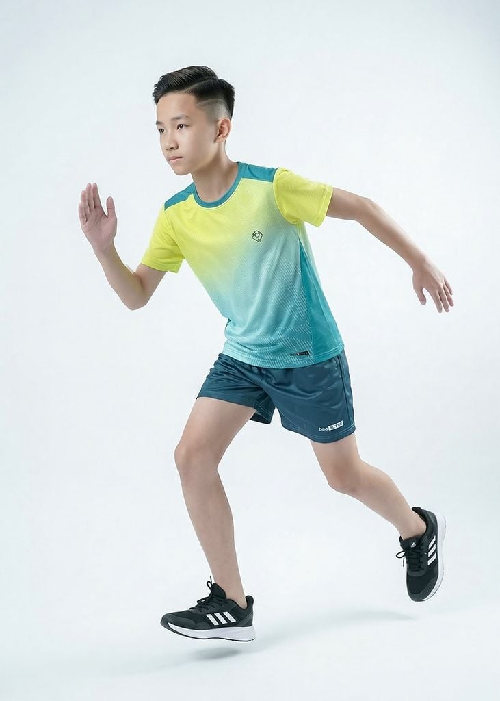 Set Thể Thao Cho Bé Siêu Nhẹ Ultra Light Ombre Hoạ Tiết Trừu Tượng (Xanh Lá + Xanh Xám)