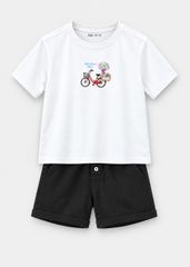 Bộ Áo Thun Form Rộng Cotton Mát Cool Jade Phối Quần Da Cá (Kẹo Bông Gòn + Đen)