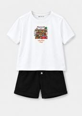 Bộ Áo Thun Form Rộng Cotton Mát Cool Jade Phối Quần Da Cá (Tiệm Tạp Hoá + Đen)