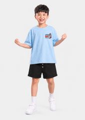 Bộ Áo Thun Form Rộng Và Quần Short Da Cá Bé Trai (Xanh Nhạt Chim Cánh Cụt + Đen)