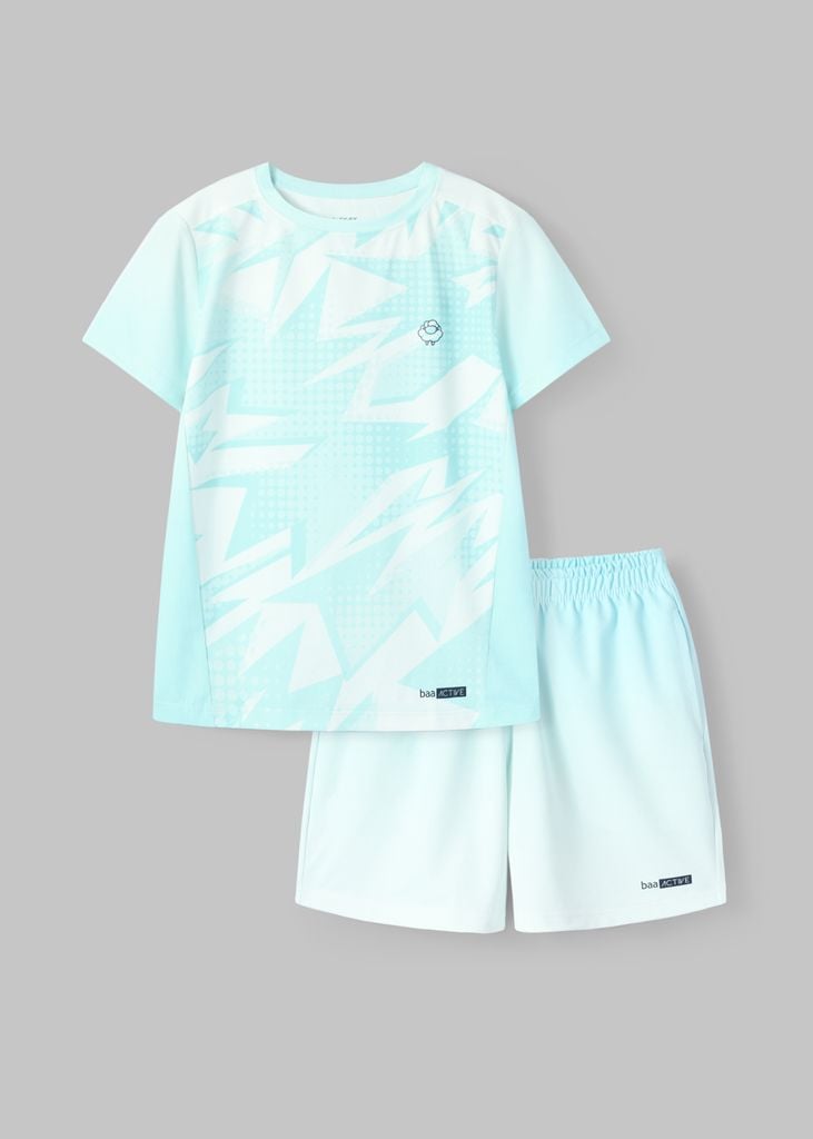 Set Thun Thể Thao Cho Bé Siêu Mát Ultra Cool Xanh Nhạt Hoạ Tiết Lightning