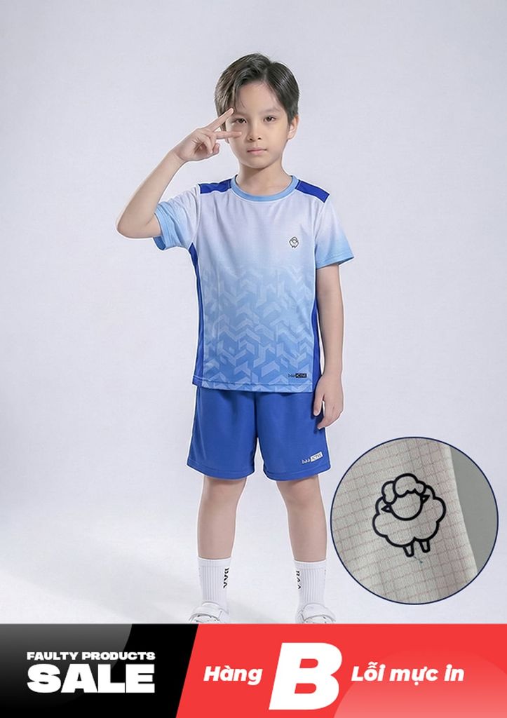 Áo Thun Thể Thao Cho Bé Siêu Nhẹ Ultra Light Xanh Ombre Hoạ Tiết Isometric
