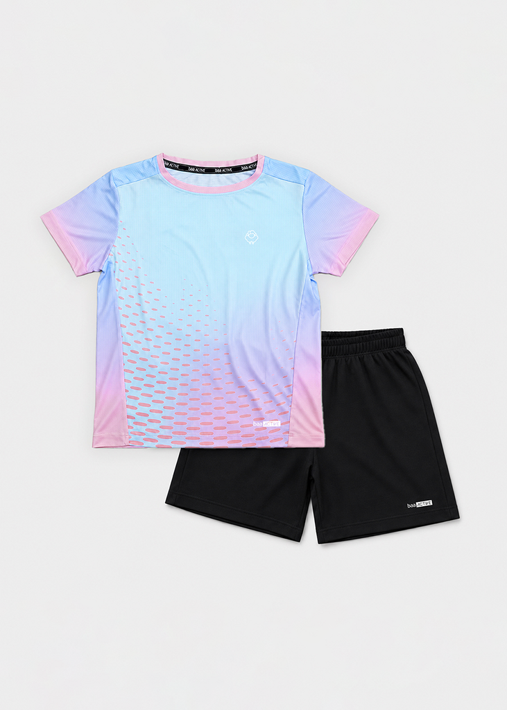 Set Thể Thao Cho Bé Siêu Nhẹ Ultra Light Họa Tiết (Xanh Nhạt Halftone 02 + Đen 12 Form Ngắn)