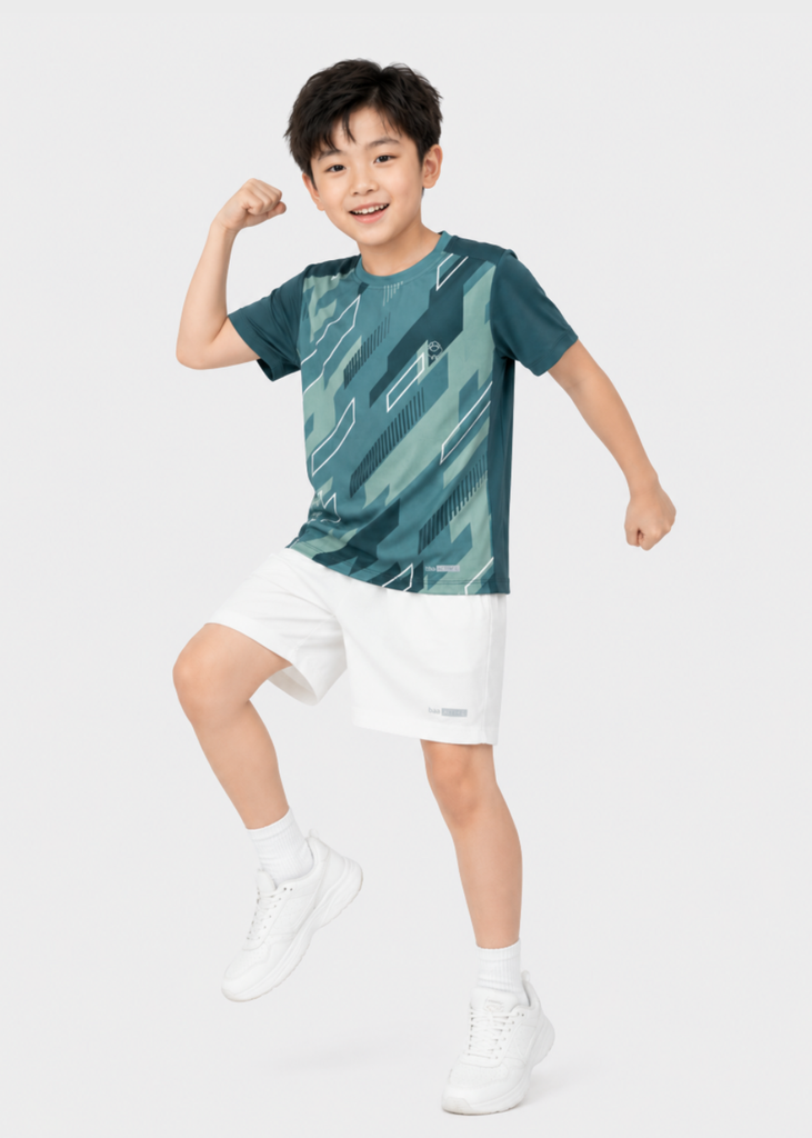 Set Thun Thể Thao Cho Bé Siêu Mát Ultra Cool Xanh Xám Hoạ Tiết Geometric Camo
