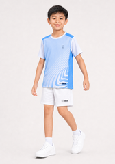 Set Thể Thao Cho Bé Siêu Nhẹ Ultra Light Họa Tiết Geometric Lines (Xanh Biển + Trắng 03 Form Ngắn)