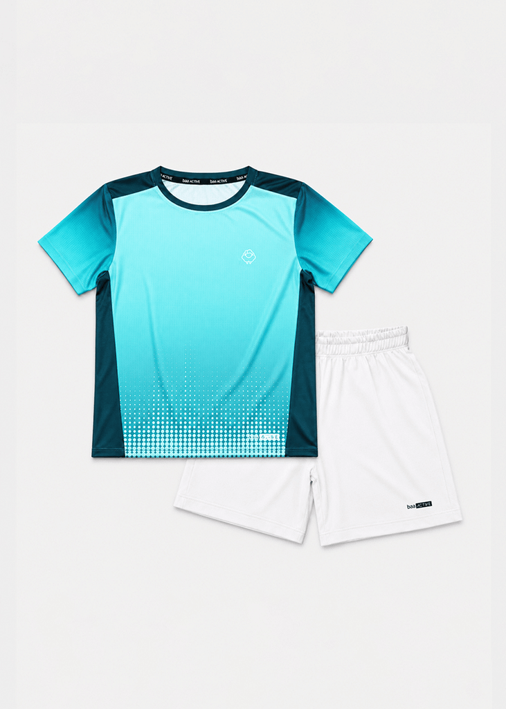 Set Thể Thao Cho Bé Siêu Nhẹ Ultra Light Họa Tiết (Xanh Halftone + Trắng 04 Form Ngắn)