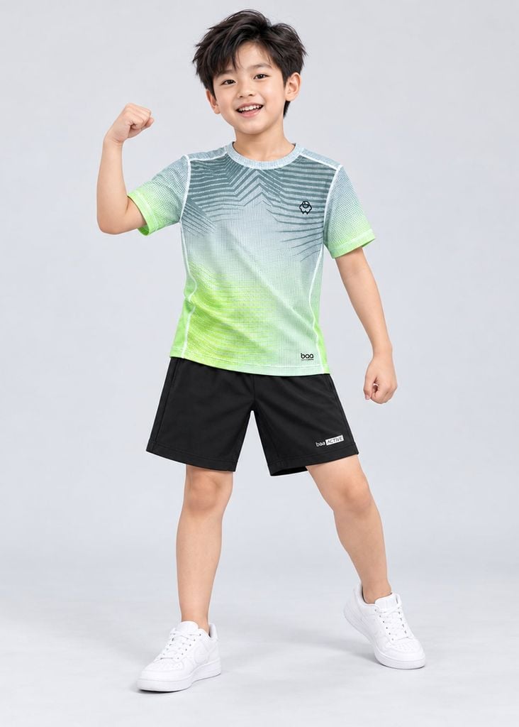 Set Thể Thao Cho Bé Siêu Nhẹ Ultra Light (Xám Xanh Ombre Zigzag 02 + Đen 11 Form Ngắn)