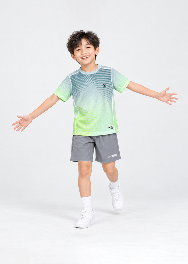Áo Thun Thể Thao Cho Bé Siêu Nhẹ Ultra Light Xám Xanh Ombre Zigzag 02