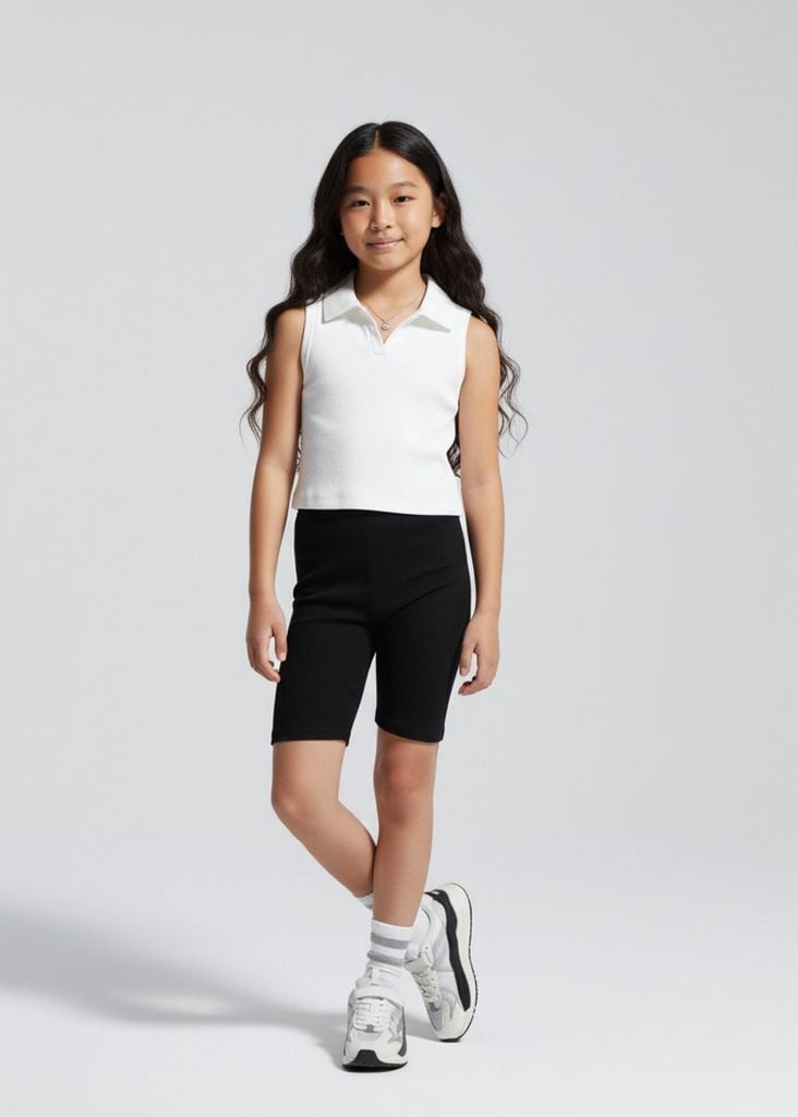 Quần Biker Bé Gái Thun Gân Đen