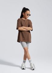 Quần Biker Bé Gái Thun Gân Xám