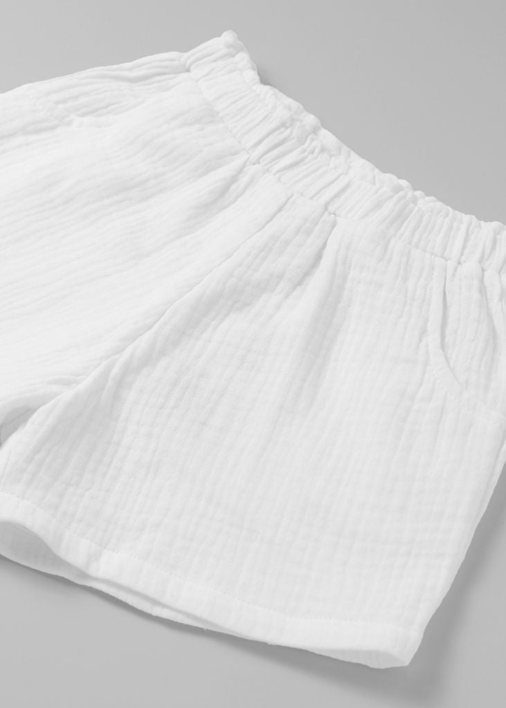 Quần Short Bé Gái Xô Muslin Trắng Kem