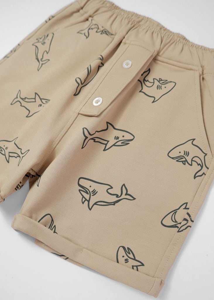 Quần Short Bé Trai Da Cá Be Hoạ Tiết Cá Mập