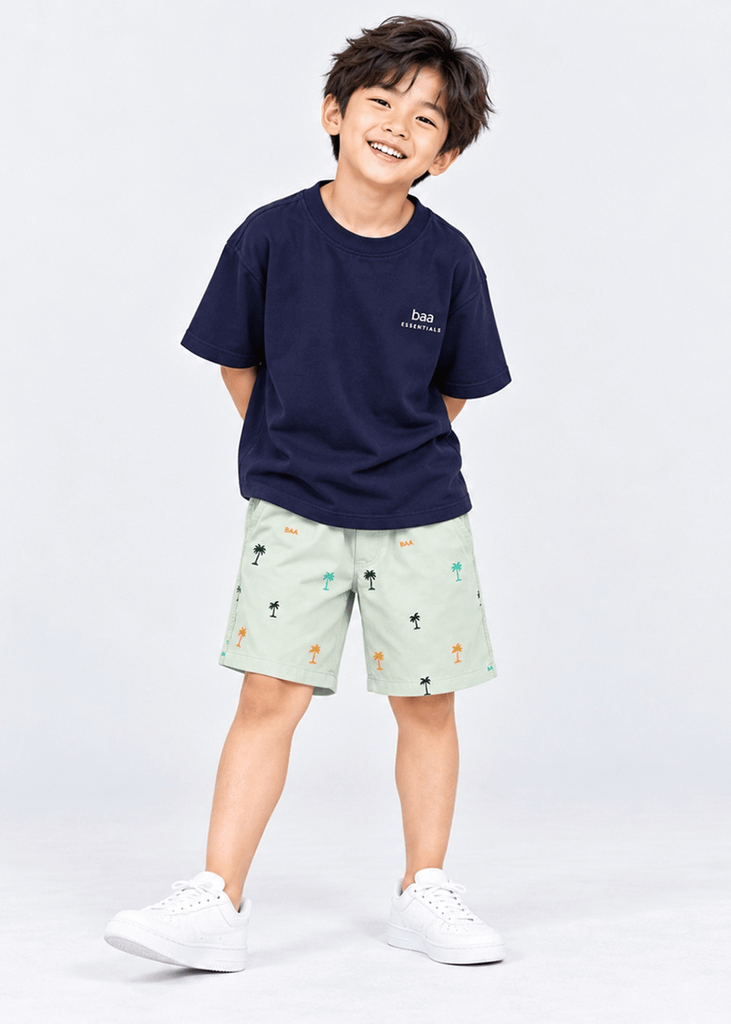 Quần Short Khakis Bé Trai Xám Họa Tiết Cây Dừa