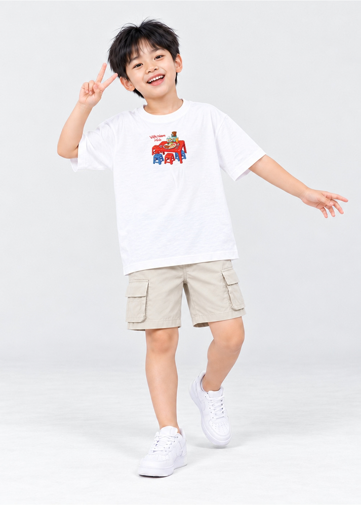 Quần Short Khakis Túi Hộp Bé Trai Be