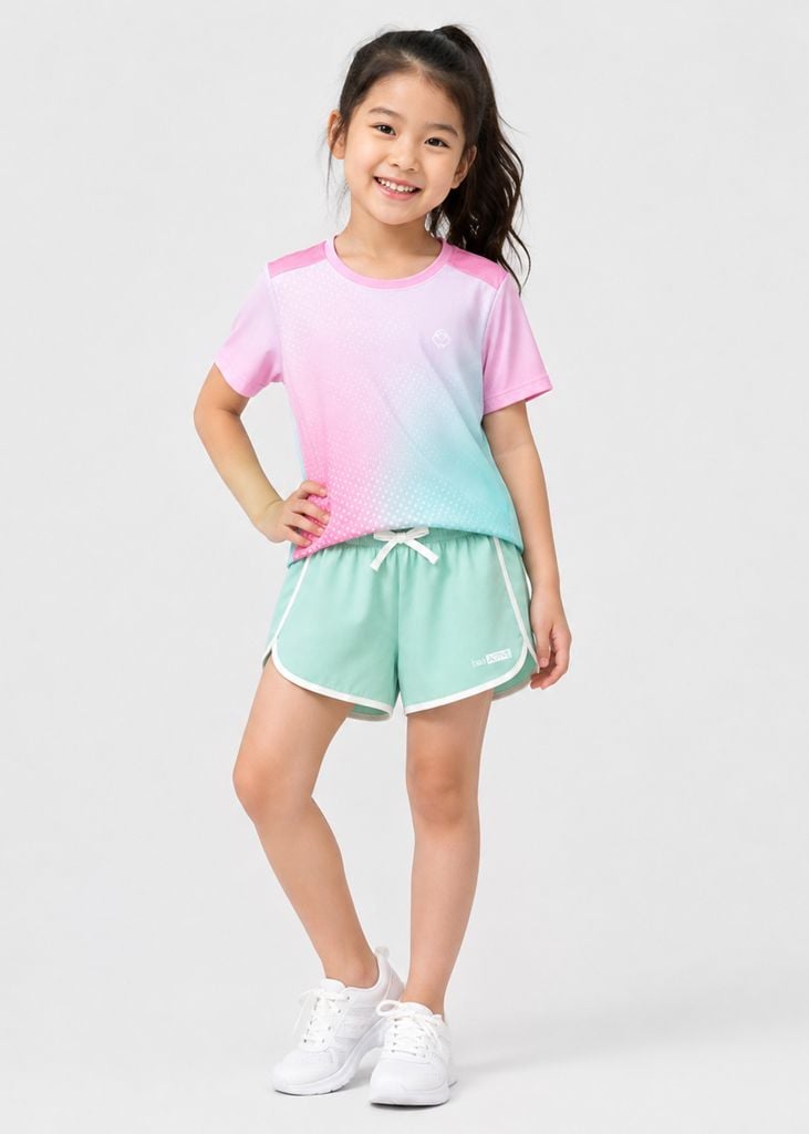 Quần Short Thể Thao Bé Gái Siêu Nhẹ Ultra Light Dù Xanh Mint