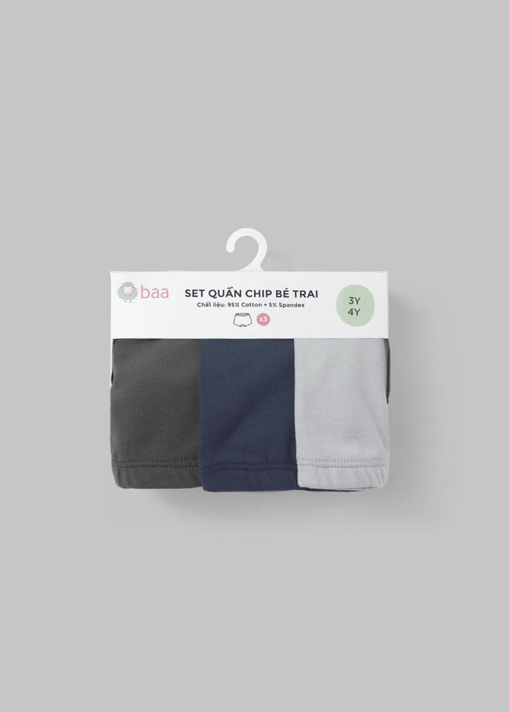 Set 3 Quần Chip Đùi Cotton Bé Trai Xám Phối 02
