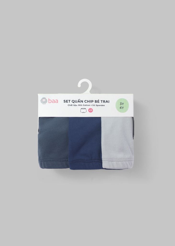 Set 3 Quần Chip Đùi Cotton Bé Trai Xám Phối
