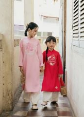Set Áo Dài Thêu Cao Cấp Bé Gái Đỏ An Nhiên