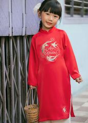 Set Áo Dài Thêu Cao Cấp Bé Gái Đỏ An Nhiên
