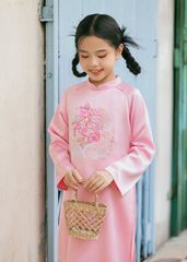 Set Áo Dài Thêu Cao Cấp Bé Gái Hồng Giấc Mơ Hoa