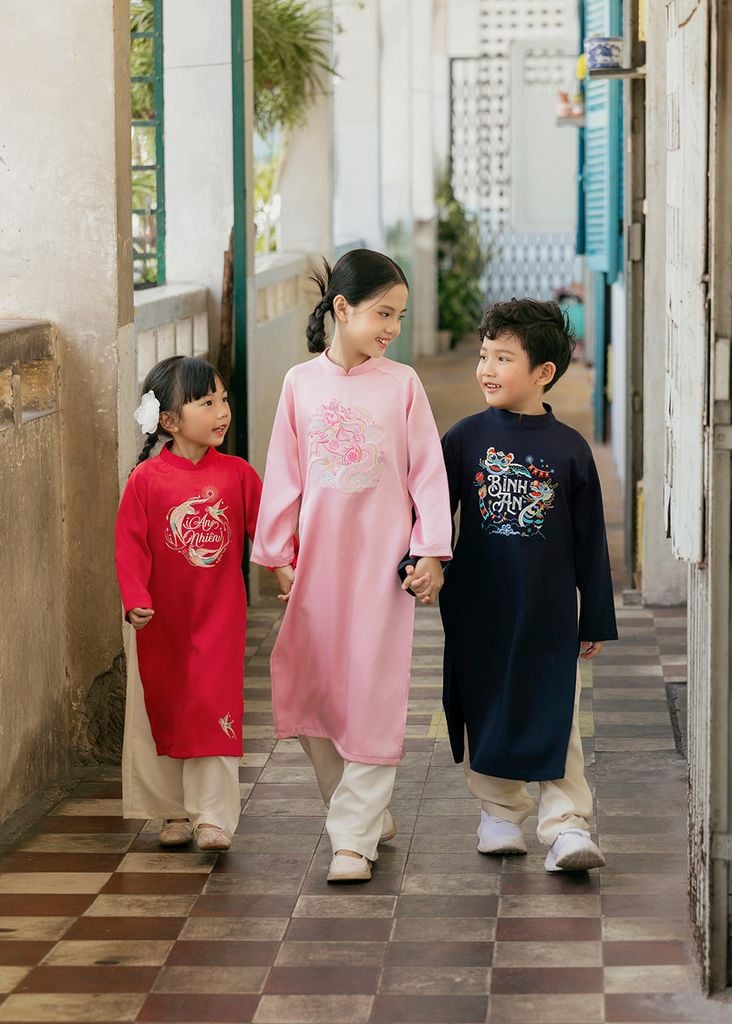 Set Áo Dài Thêu Cao Cấp Bé Gái Hồng Giấc Mơ Hoa