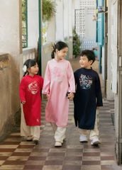 Set Áo Dài Thêu Cao Cấp Bé Gái Hồng Giấc Mơ Hoa