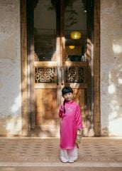 Set Áo Dài Thêu Cao Cấp Bé Gái Hồng Vườn Xuân