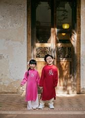 Set Áo Dài Thêu Cao Cấp Bé Gái Hồng Vườn Xuân