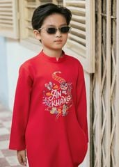 Set Áo Dài Thêu Cao Cấp Bé Trai Đỏ An Khang