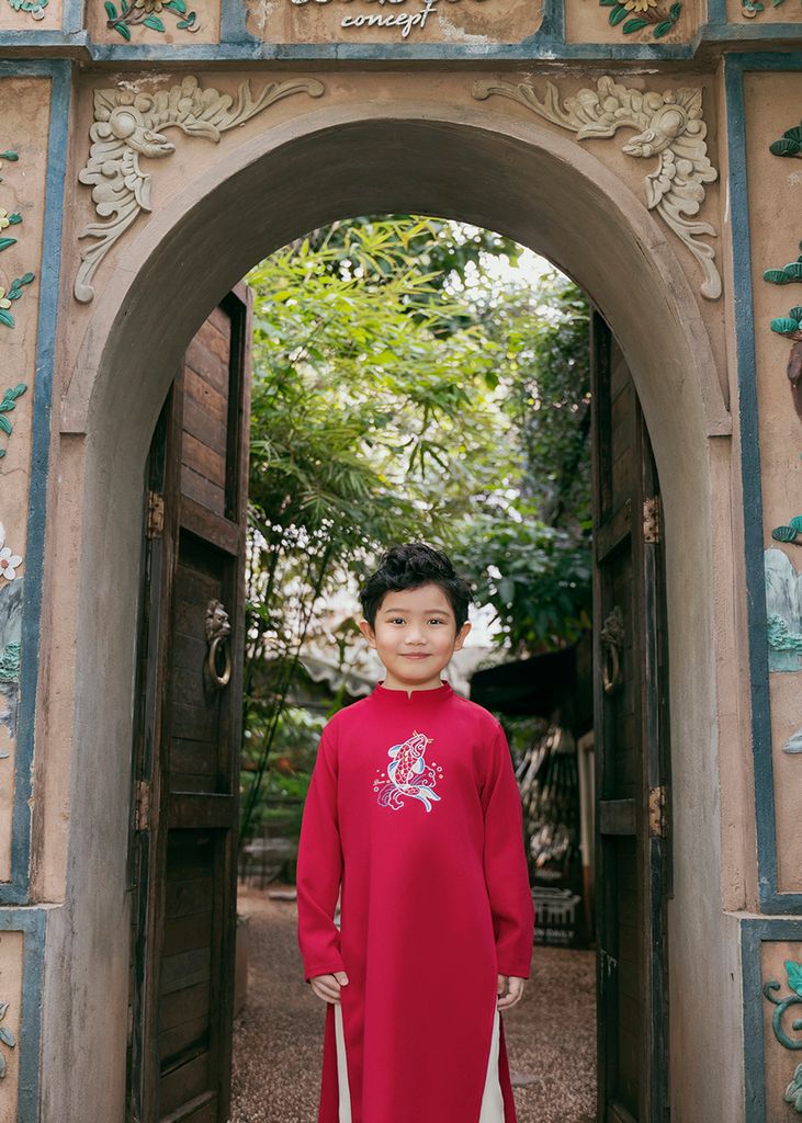 Set Áo Dài Thêu Cao Cấp Bé Trai Đỏ Cá Chép