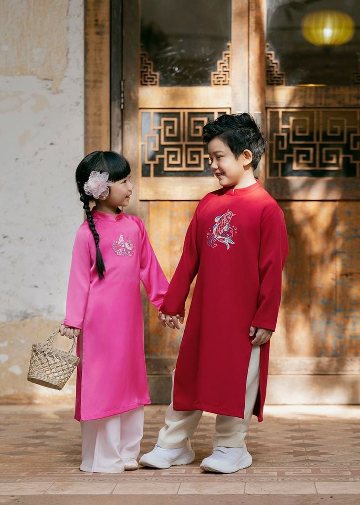 Set Áo Dài Thêu Cao Cấp Bé Trai Đỏ Cá Chép
