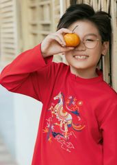 Set Áo Dài Thêu Cao Cấp Bé Trai Đỏ Thánh Gióng