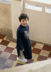 Set Áo Dài Thêu Cao Cấp Bé Trai Xanh Bình An